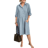 Robe en lin de coton avec col à revers et poches