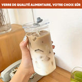 Verre à boisson carré, chic et pratique, avec couvercle et paille