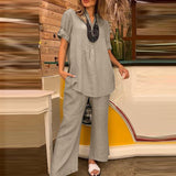 Pantalon deux pièces en coton et lin pour femme