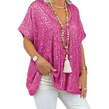 T-shirt ample à col en V avec paillettes