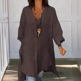 Chemise décontractée en coton lin fendu