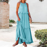 Robe de vadrouille à bretelles à col rond et sans manches de couleur unie pour femmes