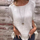 T-shirt ample à manches mi-longues en coton et lin