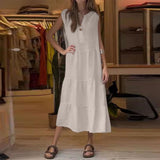 Robe sans manches en coton et lin à un bouton