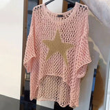 Tops en crochet à col rond et creux étoiles