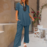 Pantalon deux pièces en coton et lin pour femme