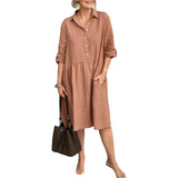 Robe en lin de coton avec col à revers et poches