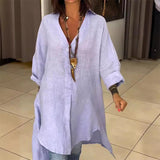Chemise décontractée en coton lin fendu