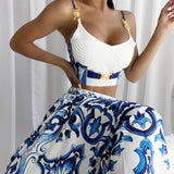 Robe deux pièces en porcelaine bleue et blanche