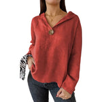 Sweatshirt à capuche avec col en V et bouton unique