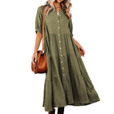 Robe midi en coton à demi-manches avec poches pour femmes