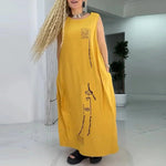 Robe longue décontractée sans manches à imprimé abstrait