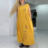 Robe longue décontractée sans manches à imprimé abstrait