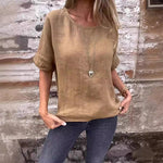 T-shirt ample à manches mi-longues en coton et lin