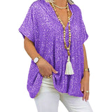 T-shirt ample à col en V avec paillettes