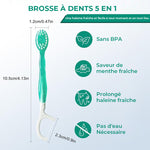 Mini brosse à dents 5 en 1 (dentifrice + fil dentaire + curette + gratte-langue) Set de voyage portable