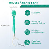 Mini brosse à dents 5 en 1 (dentifrice + fil dentaire + curette + gratte-langue) Set de voyage portable