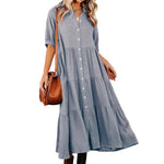 Robe midi en coton à demi-manches avec poches pour femmes