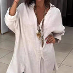Chemise décontractée en coton lin fendu