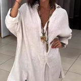 Chemise décontractée en coton lin fendu