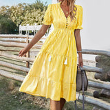 Robe à col en V et imprimé à rayures