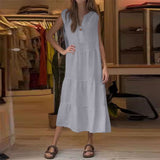 Robe sans manches en coton et lin à un bouton