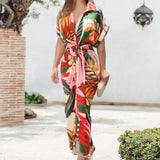 Robe Maxi Eté Col V Manches Courtes