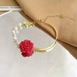 Bracelet de luxe en perles de rose rouge