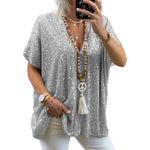 T-shirt ample à col en V avec paillettes