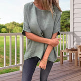T-shirt ample à manches mi-longues en coton et lin