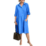 Robe en lin de coton avec col à revers et poches