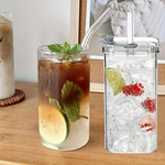 Verre à boisson carré, chic et pratique, avec couvercle et paille
