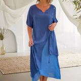 Robe asymétrique à manches courtes et col en V