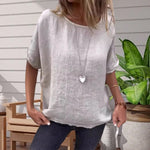 T-shirt ample à manches mi-longues en coton et lin