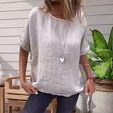 T-shirt ample à manches mi-longues en coton et lin