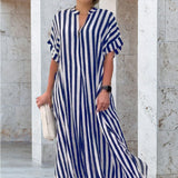Robe Chemise à Col en V, Imprimé Rayé
