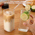Verre à boisson carré, chic et pratique, avec couvercle et paille