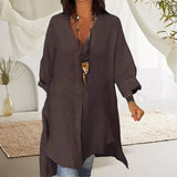 Chemise décontractée en coton lin fendu