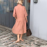 Robe en lin de coton avec col à revers et poches