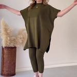 Ensemble deux pièces en tricot extensible pour femmes