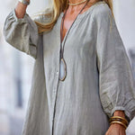 Robe longue minimaliste en coton et lin à col en V pour femmes