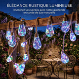 Guirlande lumineuse avec ampoules suspendues à des cordes de jute