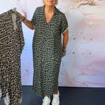 Robe à manches courtes à col en V en imprimé léopard
