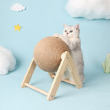 Griffoir Chat en Bois Massif avec Boule à Rouler Sisal