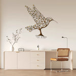 Décoration murale en métal colibri et brindilles