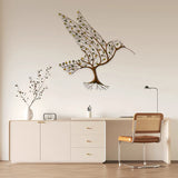 Décoration murale en métal colibri et brindilles