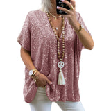 T-shirt ample à col en V avec paillettes