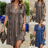 Robe vintage col V à imprimé géométrique