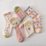 5 paires de chaussettes femme en coton fleuri rose