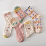 5 paires de chaussettes femme en coton fleuri rose